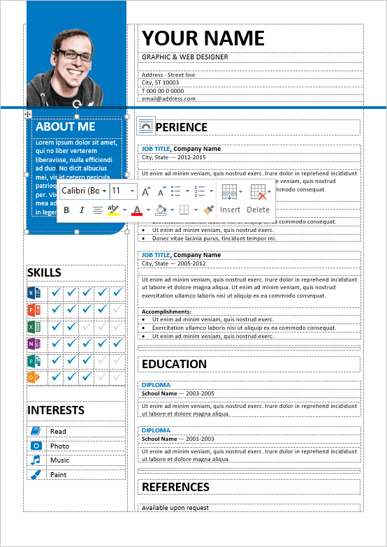 Well-organized, table-formatted and fully editable free resume template for Word