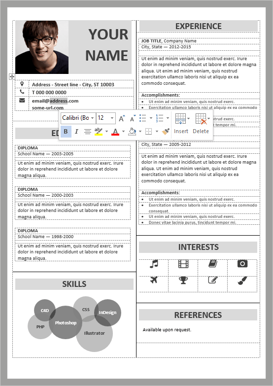 tabular form cv