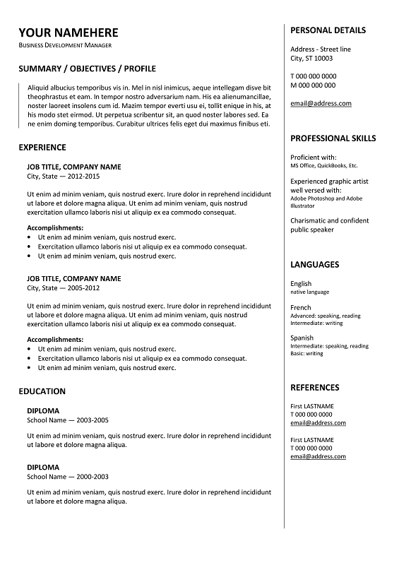 Gastown Free Traditional Resume Template Rezumeet