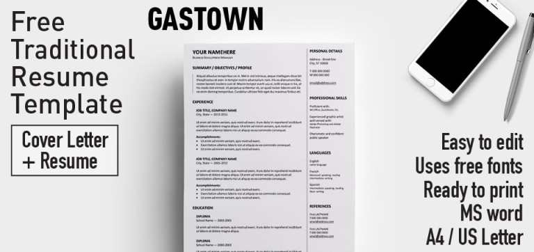 Gastown2 Free Traditional Resume Template for MS Word