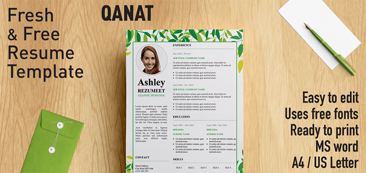 Qanat - Floral Resume Template for Word