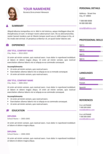 Gastown2 Free Professional Resume Template Purple