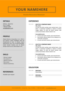 Jordaan Resume / CV Template - Orange layout
