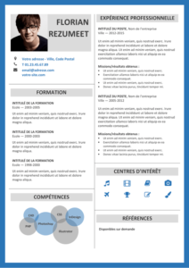 Fitzroy - Modèle gratuit de Curriculum Vitae avec Bordure - Bleu