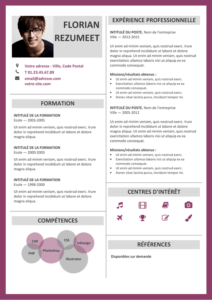 Fitzroy - Modèle gratuit de Curriculum Vitae avec Bordure - Violet