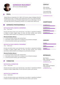 Gastown2 - Modèle gratuit de Curriculum Vitae professionnel - Violet