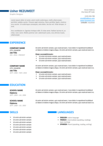 Ueno - Free Professional Resume Template - Blue version