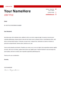 Free clean and simple cover letter template for Word (DOCX) - Red