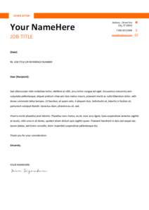 Free clean and simple cover letter template for Word (DOCX) - Orange