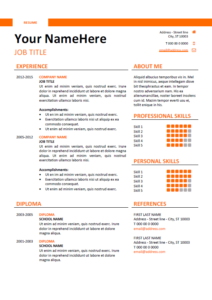 Free clean and simple resume template for Word (DOCX) - Orange